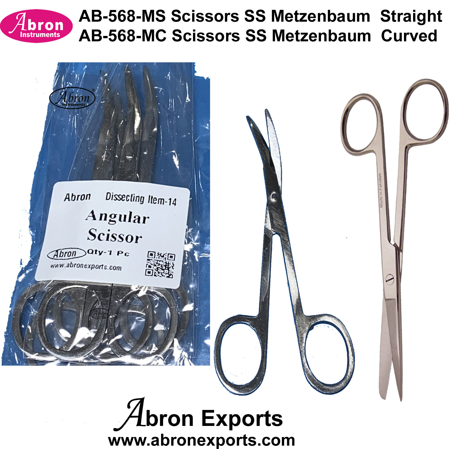 Scissors Surgical Metzenbaum straight curved  All Stainless steel Meals SS Handle 10pc Abron AB-568MC  